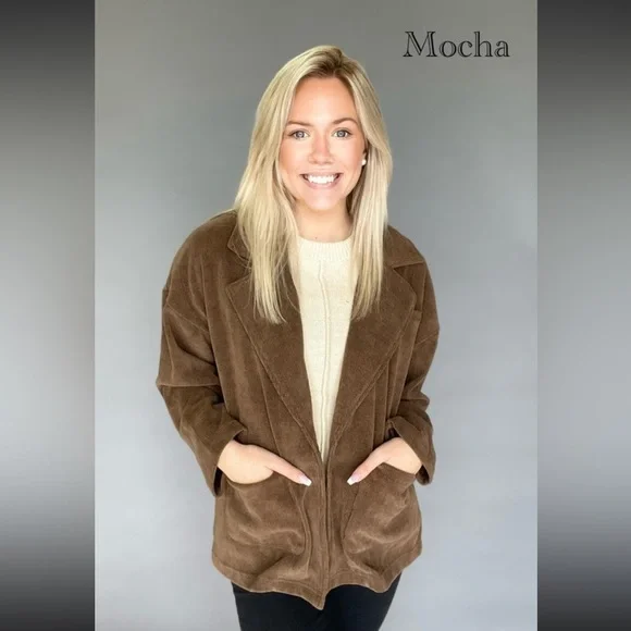 Oversize Corduroy Blazer Jacket Mocha - Picture 2 of 4
